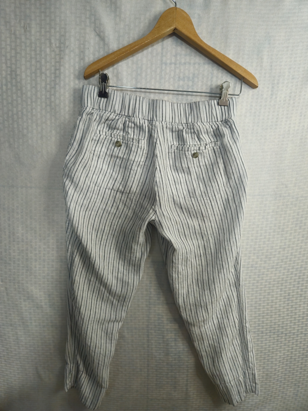 Athleta White Cropped Pinstripe Drawstring Pants Size 8 100% Linen. - Picture 3 of 9